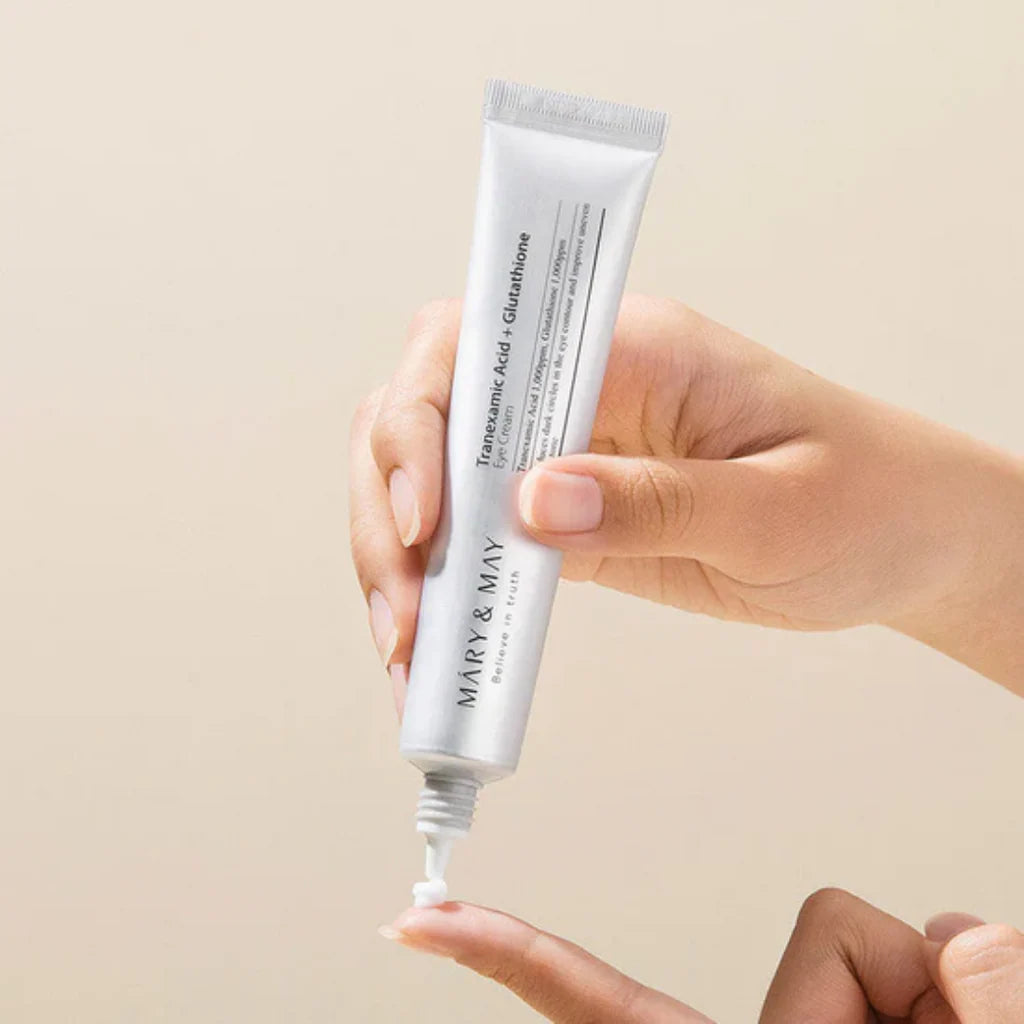 MARY&amp;MAY Tranexamic Acid + Glutathione Eye Cream Special Set – šviesinantis paakių kremų rinkinys (1+2 vnt)