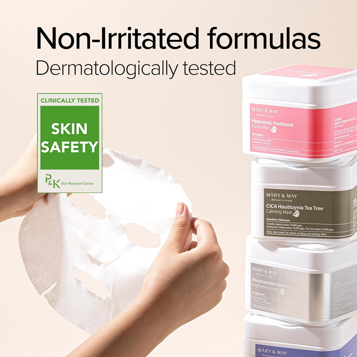 MARY&amp;MAY Hyaluronic Panthenol Hydra Mask – drėkinančios lakštinės veido kaukės (30 vnt)