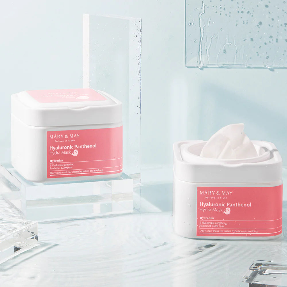 MARY&amp;MAY Hyaluronic Panthenol Hydra Mask – drėkinančios lakštinės veido kaukės (30 vnt)