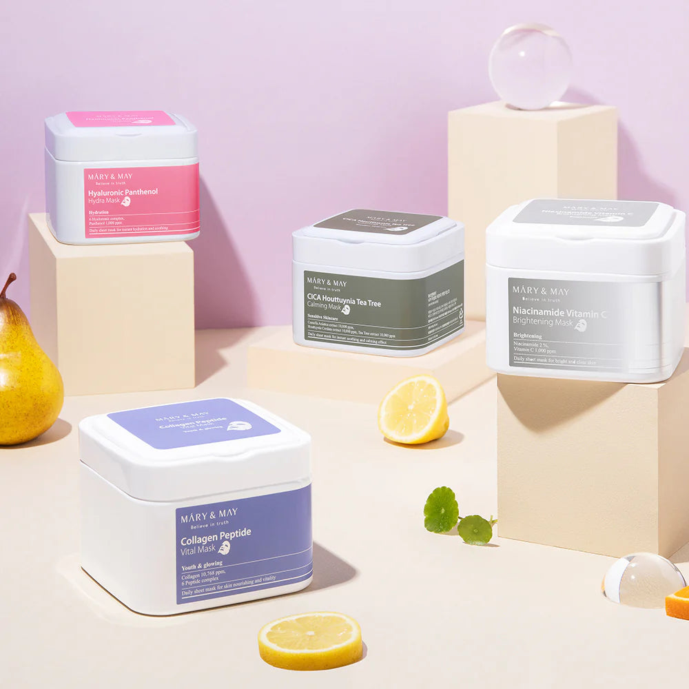 MARY&amp;MAY Hyaluronic Panthenol Hydra Mask – drėkinančios lakštinės veido kaukės (30 vnt)