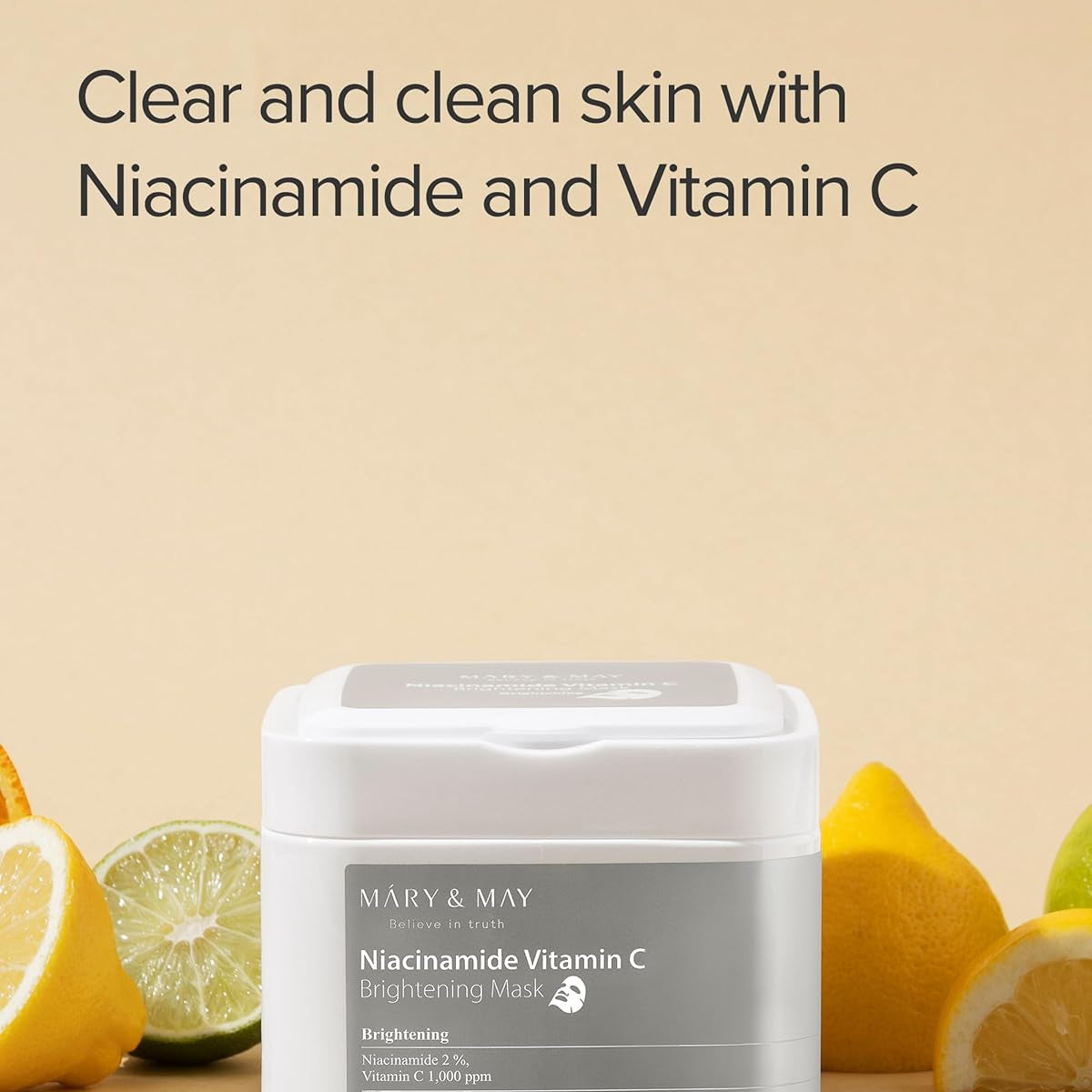 MARY&amp;MAY Niacinamide Vitamin C Brightening Mask – skaistinančios lakštinės veido kaukės (30 vnt)