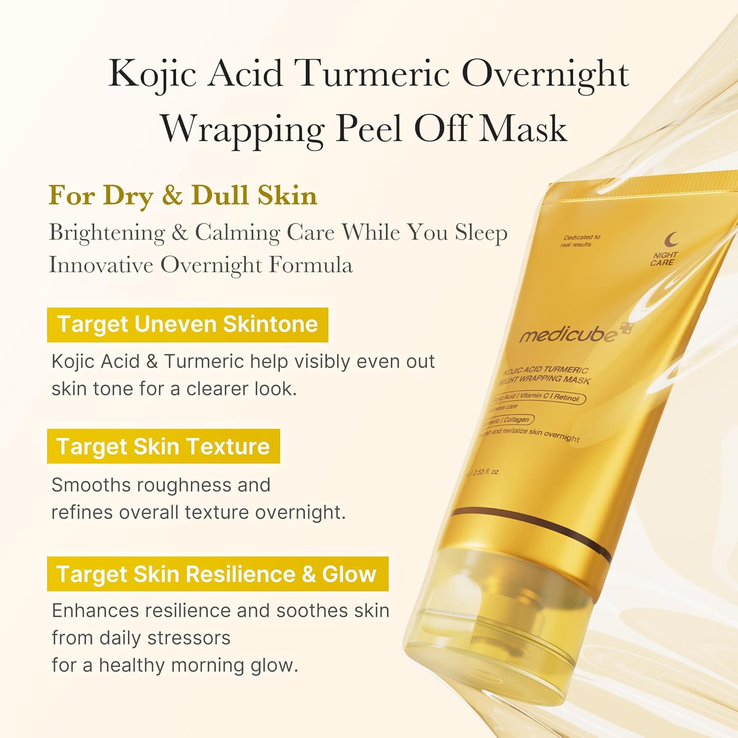 MEDICUBE Kojic Acid Turmeric Night Wrapping Mask – naktinė skaistinanti veido kaukė