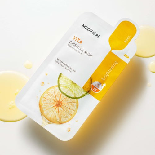 MEDIHEAL Essential Mask Vita – skaistinanti veido kaukė su vitaminų kompleksu