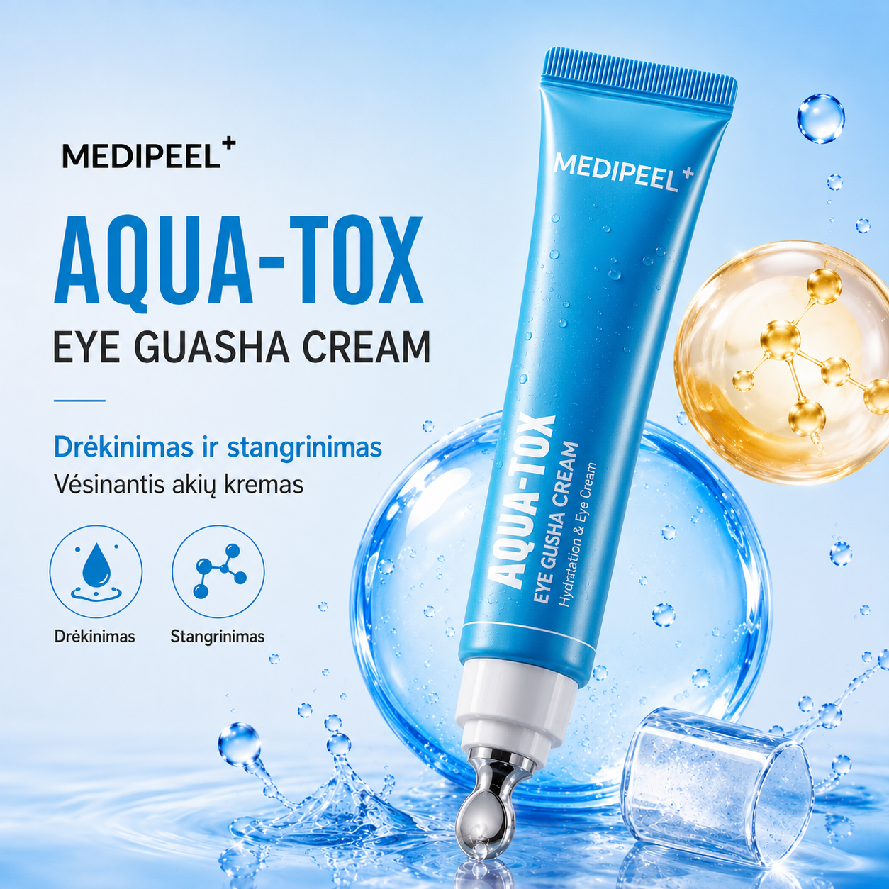 MEDIPEEL Aqua-Tox Eye Guasha Cream – drėkinantis paakių kremas su gua sha aplikatoriumi