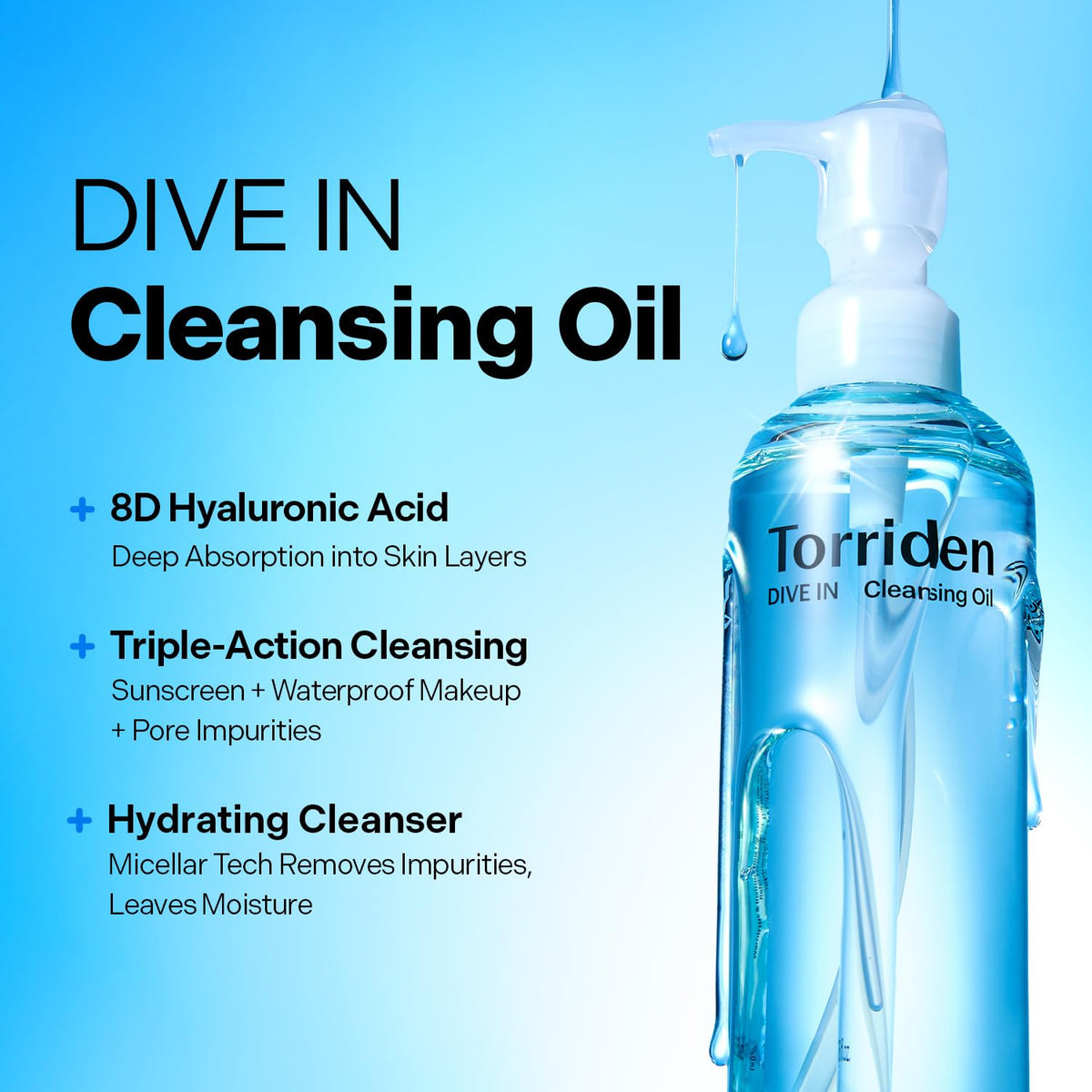 TORRIDEN DIVE-IN Low Molecule Hyaluronic Acid Cleansing Oil – valomasis veido aliejus su hialurono rūgštimi