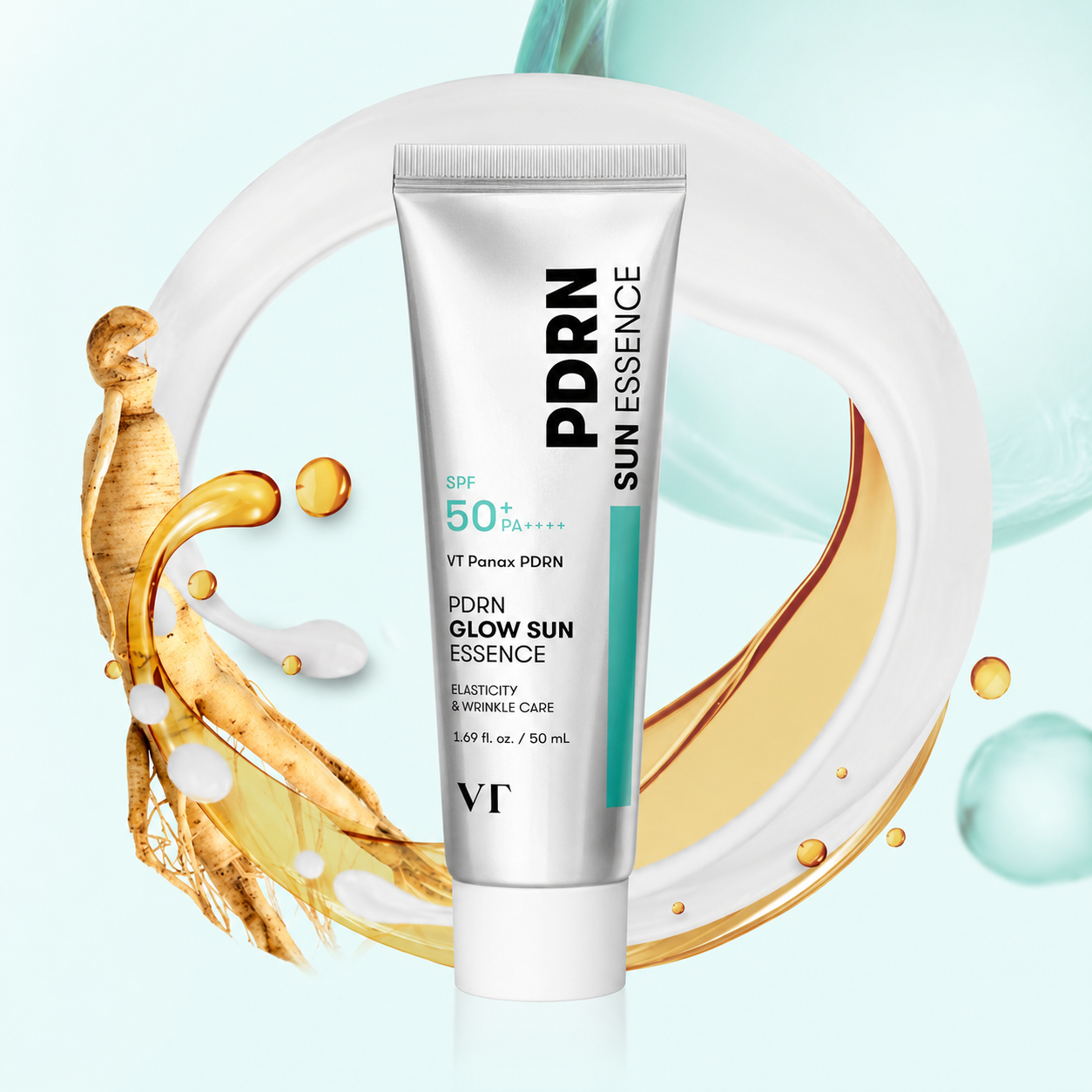 VT COSMETICS PDRN Radiance Sun Essence SPF50+ PA++++ – skaistinanti ir drėkinanti apsauga nuo saulės